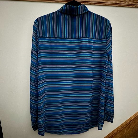 CAbi Alex Blouse Split Back Striped Blue Womens - Size M - Long Sleeve - Picture 3 of 11
